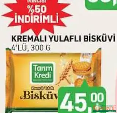 TARIM KREDİ KREMALI YULAFLI BİSKÜVİ 4'LÜ 300 G fiyat ve kampanya bilgisi